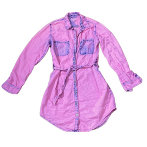 🎀 Pink Soft Denim Look Button Up Shirt Dress W/ Tie Waist 🎀
